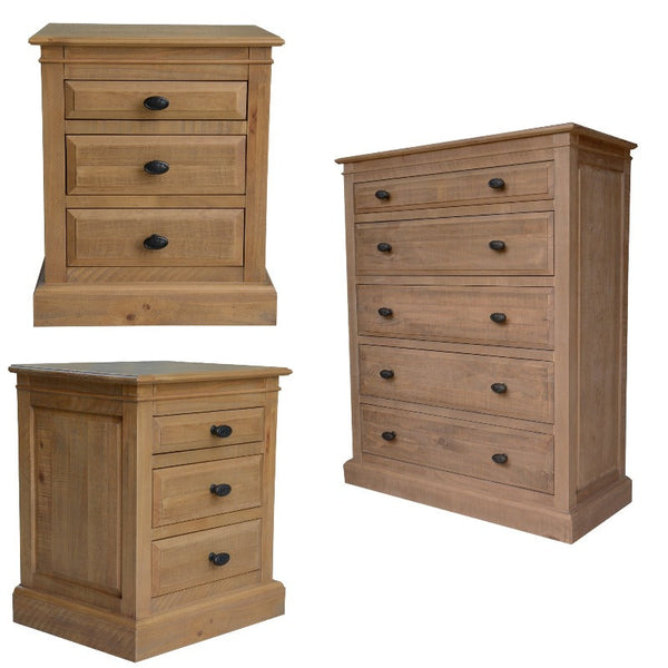 Bedside Tables Jade Set Of 2 Bedside 5 Drawer Tallboy Bedroom Furniture Package Natural