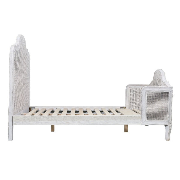 King Bed Frames Alice King Size Bed Frame Rattan Timber Wood Mattress Base Distressed White