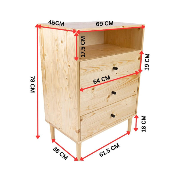 Dressers & Chests of Drawers Jamie Tallboy 3 Chest Of Drawers Solid Pine Wood Bed Storage Cabinet Natural