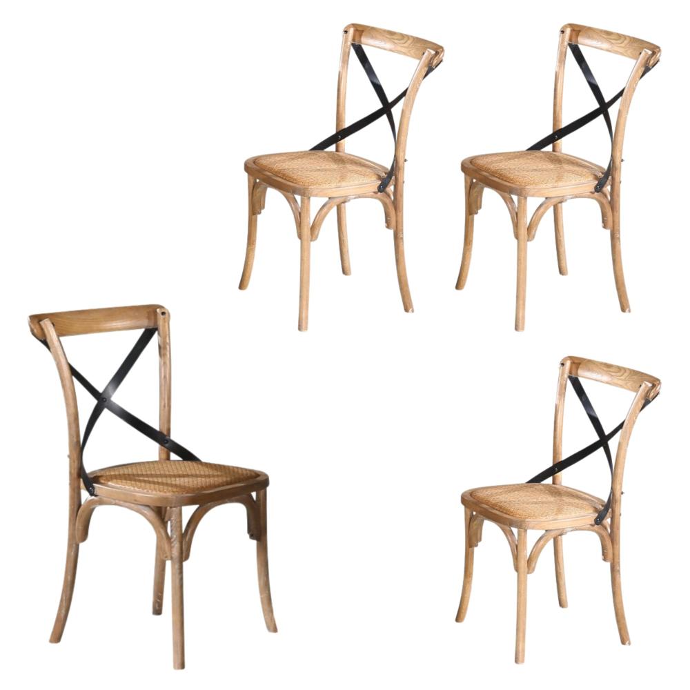 Dining Chairs Woodland 4Pc Set Dining Chair X Back Birch Timber Woven Seat Natural