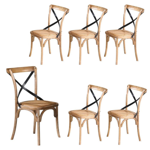 Dining Chairs Woodland 6Pc Set Dining Chair X Back Birch Timber Woven Seat Natural