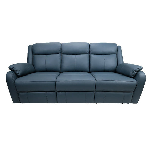 Sofas, Armchairs & Couches Bella 3 Seater Electric Recliner Genuine Leather Upholstered Lounge Blue