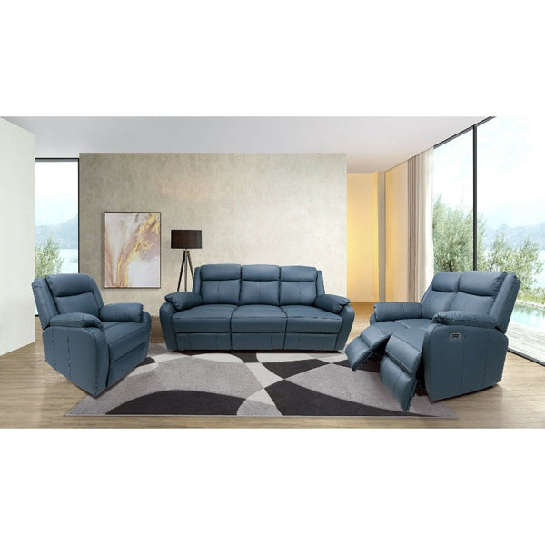 Sofas, Armchairs & Couches Bella 3 Seater Electric Recliner Genuine Leather Upholstered Lounge Blue