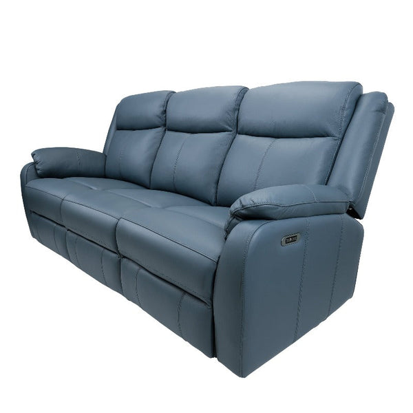 Sofas, Armchairs & Couches Bella 3 Seater Electric Recliner Genuine Leather Upholstered Lounge Blue