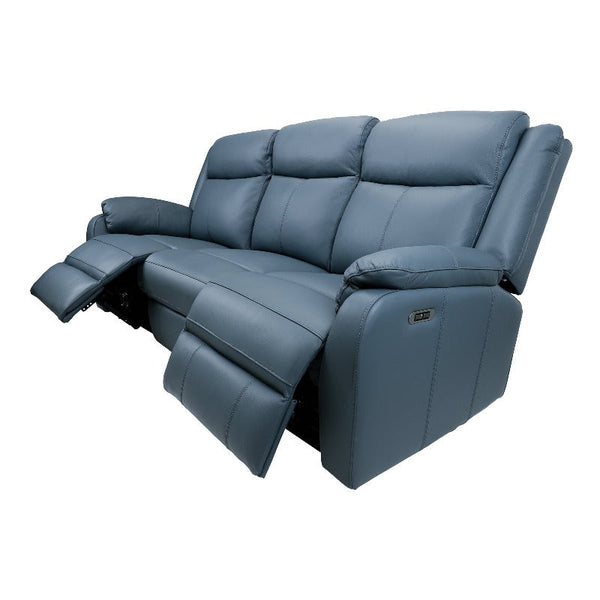 Sofas, Armchairs & Couches Bella 3 Seater Electric Recliner Genuine Leather Upholstered Lounge Blue