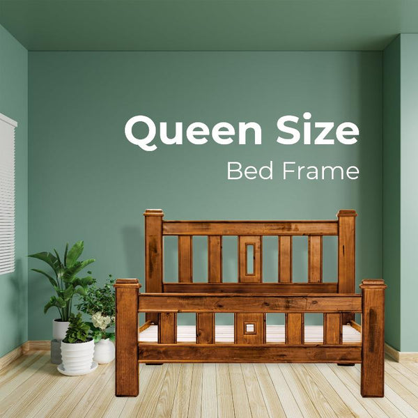 Mattresses Umber Bed Frame Queen Size Mattress Base Solid Pine Timber Wood Dark Brown