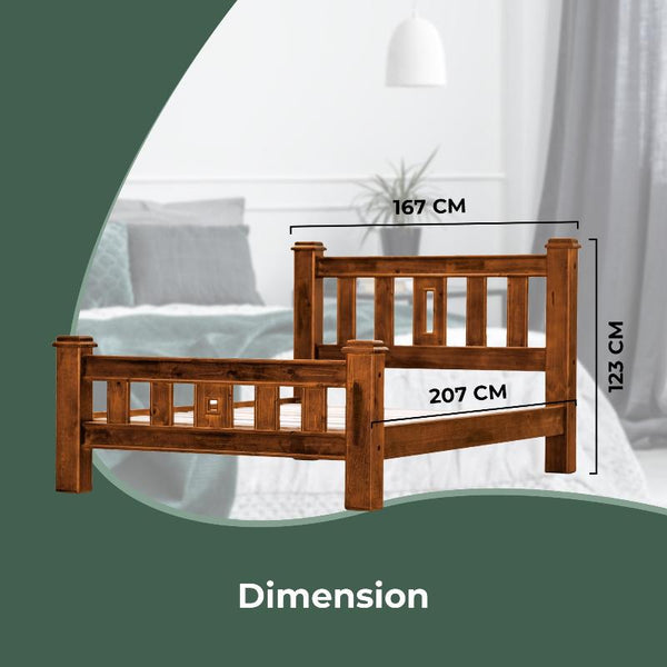 Mattresses Umber Bed Frame Queen Size Mattress Base Solid Pine Timber Wood Dark Brown