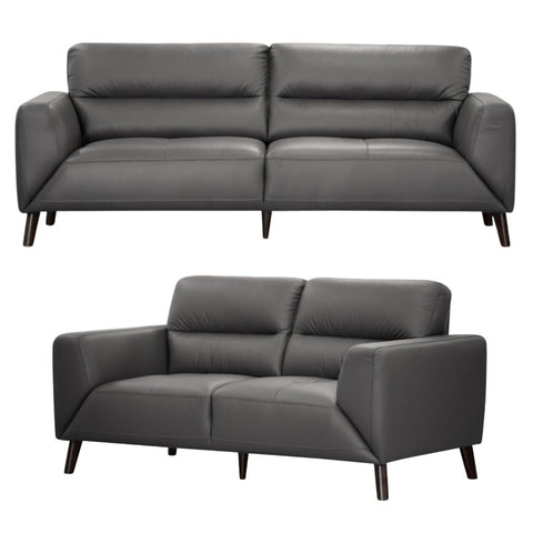 Sofas, Armchairs & Couches Downy Genuine Leather Sofa Set 3 + 2 Seater Upholstered Lounge Couch Gunmetal