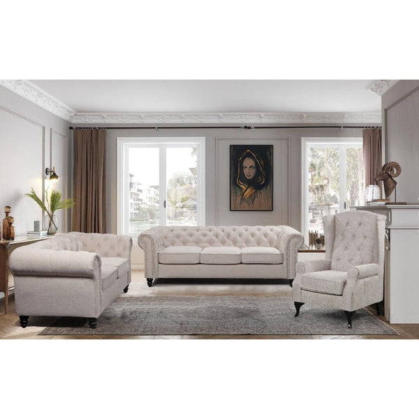 Sofas, Armchairs & Couches Divano Mellowly Wing Back Chair Sofa Chesterfield Armchair Fabric Uplholstered Beige