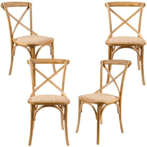 Dining Chairs Aster Crossback Dining Chair Set Of 4 Solid Birch Timber Wood Ratan Seat Oak