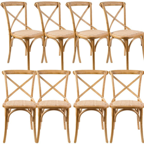 Dining Chairs Aster Crossback Dining Chair Set Of 8 Solid Birch Timber Wood Ratan Seat Oak