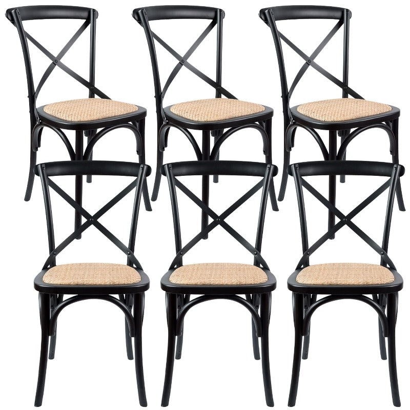 Dining Chairs Aster Crossback Dining Chair Set Of 6 Solid Birch Timber Wood Ratan Seat Black