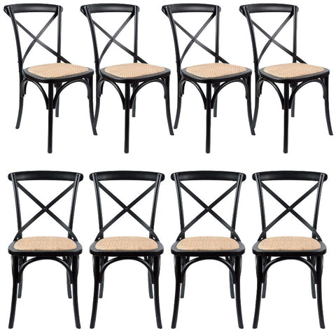 Dining Chairs Aster Crossback Dining Chair Set Of 8 Solid Birch Timber Wood Ratan Seat Black