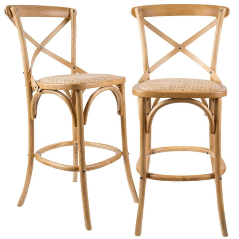 Dining Chairs Aster 2Pc Crossback Bar Stools Dining Chair Solid Birch Timber Rattan Seat Oak