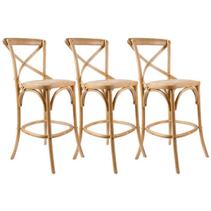 Dining Chairs Aster 3Pc Crossback Bar Stools Dining Chair Solid Birch Timber Rattan Seat Oak