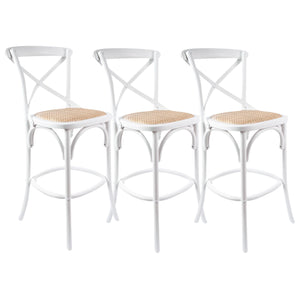 Dining Chairs Aster 3Pc Crossback Bar Stools Dining Chair Solid Birch Timber Rattan Seat White