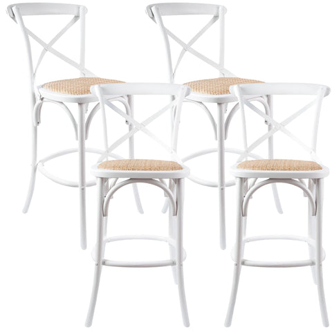 Dining Chairs Aster 4Pc Crossback Bar Stools Dining Chair Solid Birch Timber Rattan Seat White