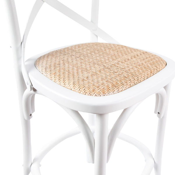 Dining Chairs Aster 4Pc Crossback Bar Stools Dining Chair Solid Birch Timber Rattan Seat White