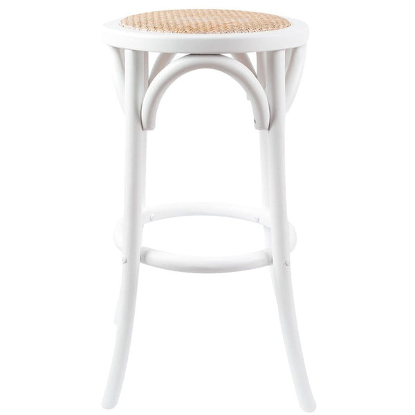 Benches Bar Stools Aster 2Pc Round Bar Stools Dining Chair Solid Birch Wood Rattan Seat White