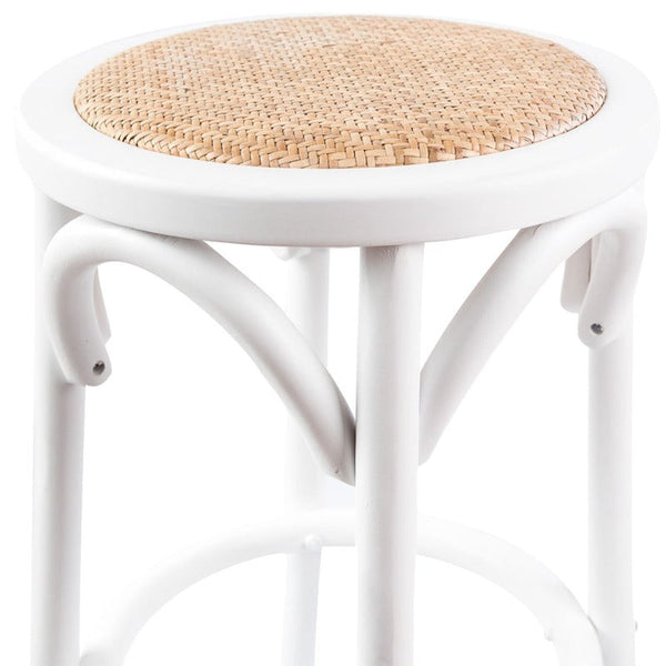 Benches Bar Stools Aster 2Pc Round Bar Stools Dining Chair Solid Birch Wood Rattan Seat White