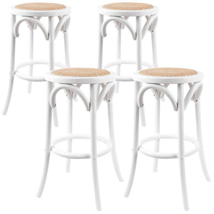 Benches Bar Stools Aster 4Pc Round Bar Stools Dining Chair Solid Birch Wood Rattan Seat White