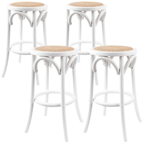 Benches Bar Stools Aster 4Pc Round Bar Stools Dining Chair Solid Birch Wood Rattan Seat White