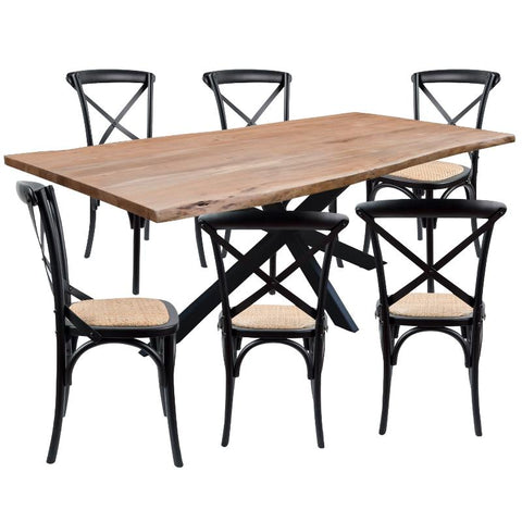 Dining Sets Lantana 7Pc 210Cm Dining Table 6 Black X Back Chair Set Live Edge Acacia Wood