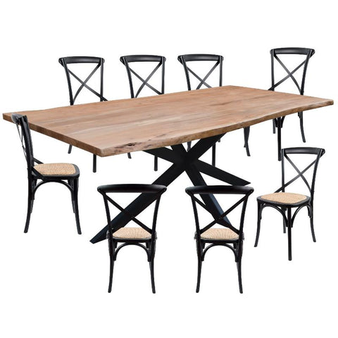 Dining Sets Lantana 9Pc 240Cm Dining Table 8 Black X Back Chair Set Live Edge Acacia Wood