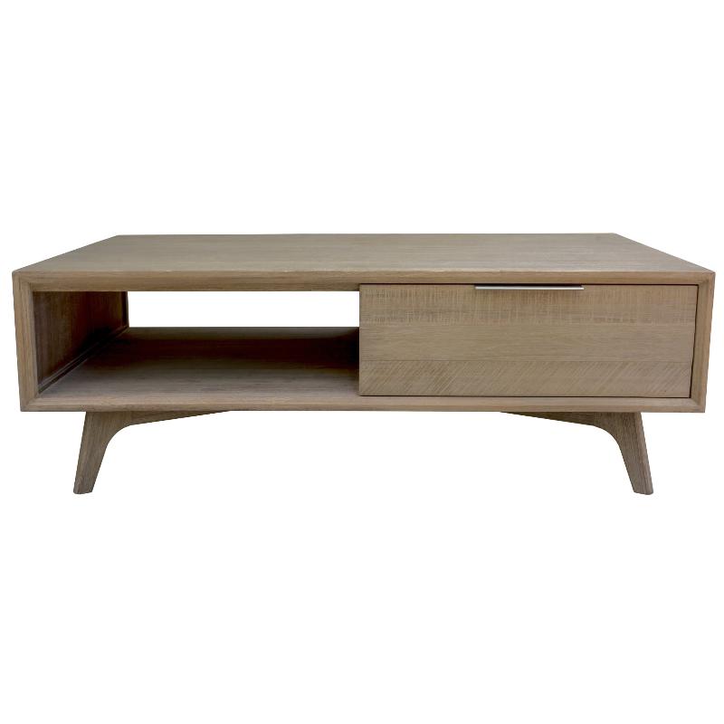 Coffee Tables Tyler 130Cm Coffee Table 2 Drawer Solid Acacia Timber Brushed Smoke