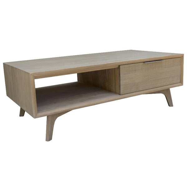 Coffee Tables Tyler 130Cm Coffee Table 2 Drawer Solid Acacia Timber Brushed Smoke