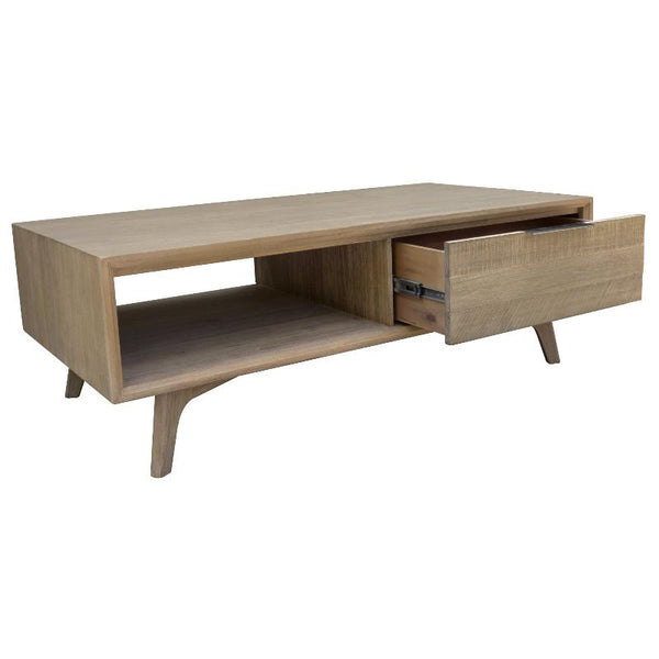 Coffee Tables Tyler 130Cm Coffee Table 2 Drawer Solid Acacia Timber Brushed Smoke