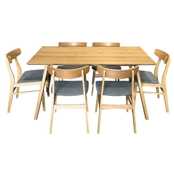 Dining Sets Divano Oscar 7Pc Dining Set 150Cm Table 6 Chair Fabric Seat Scandinavian Style