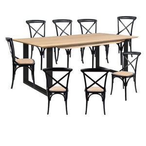 Dining Sets Aconite 9Pc 210Cm Dining Table Set 8 Cross Back Chair Solid Messmate Timber Wood