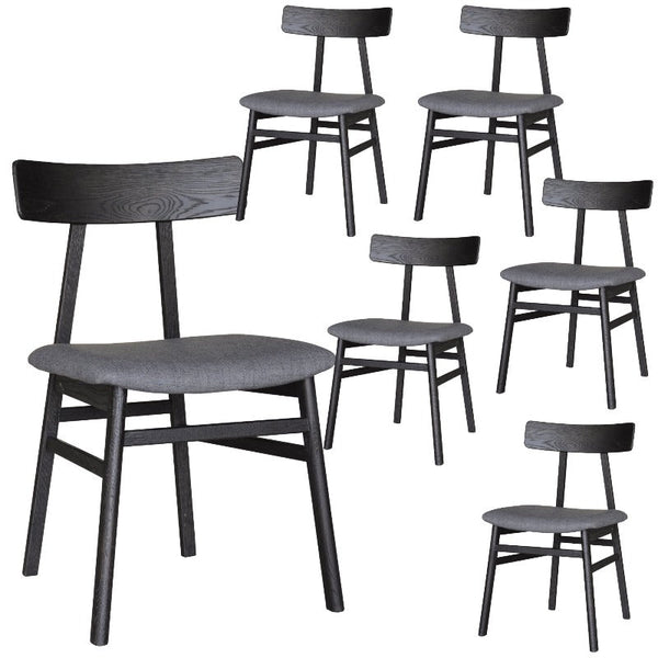 Dining Chairs Claire Dining Chair Set Of 6 Solid Oak Wood Fabric Seat Furniture Black