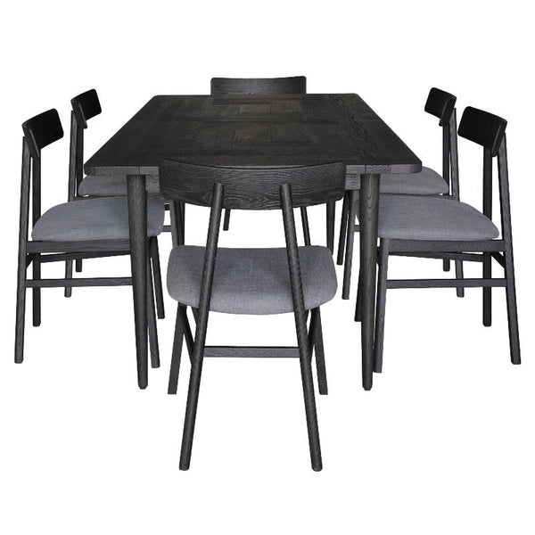 Dining Sets Claire 7Pc Dining Set Table 180Cm Solid Oak Wood Fabric Seat Chair Black