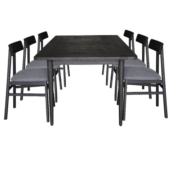 Dining Sets Claire 7Pc Dining Set Table 180Cm Solid Oak Wood Fabric Seat Chair Black