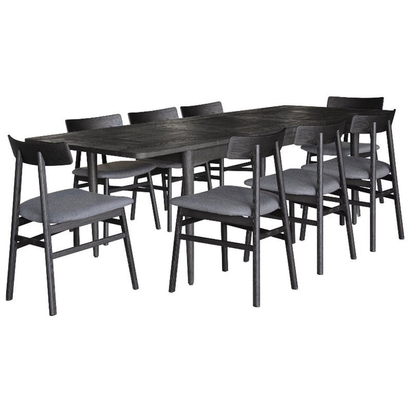 Dining Sets Claire 9Pc Dining Set Table Extendable 170 230Cm Oak Fabric Seat Chair Black