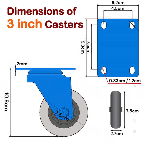 Castor Wheels 3 Inch Heavy Duty Caster Wheels Swivel With Brake Locking Casters Castor Cart Furniture Workbench