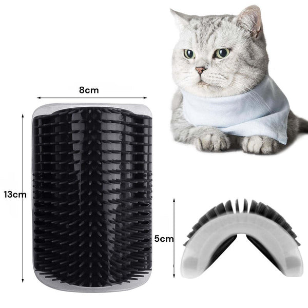 Pet Grooming Cat Self Groomer Catnip Dog Toy Corner Wall Scratcher Comb Grooming Massage Brush Black