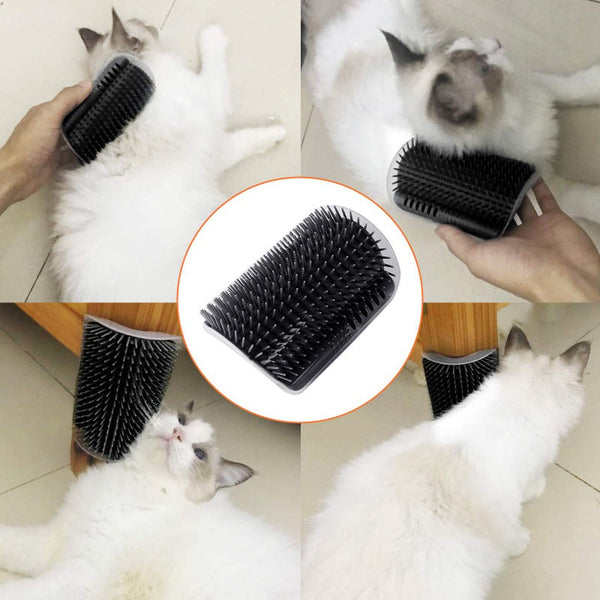 Pet Grooming Cat Self Groomer Catnip Dog Toy Corner Wall Scratcher Comb Grooming Massage Brush Black