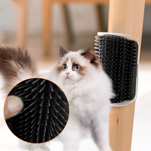 Pet Grooming Cat Self Groomer Catnip Dog Toy Corner Wall Scratcher Comb Grooming Massage Brush Black