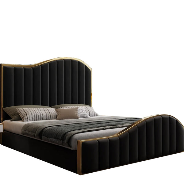 King Bed Frames Elegant Luxury Bedframe With Gas Lift Storage Black Velvet Fabric Golden Trim King Size