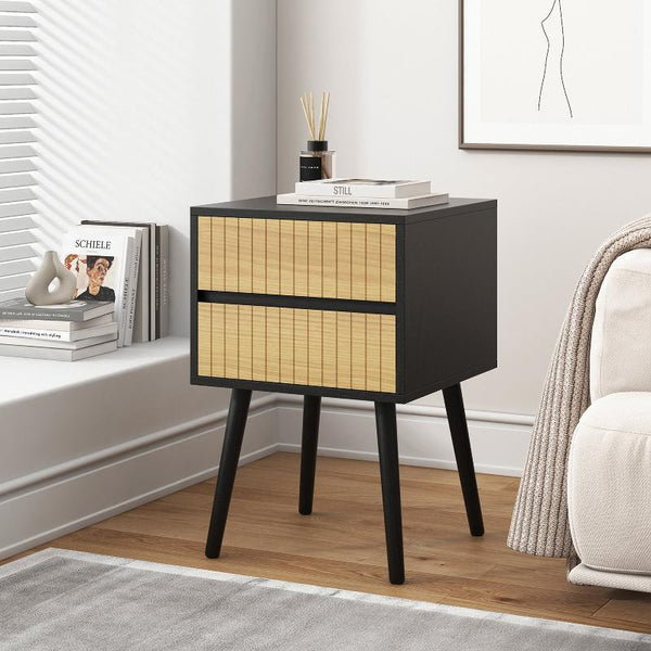 Bedside Tables Oslo Bedside Table With 2 Drawer In Black & Natural