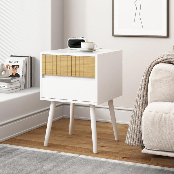 Bedside Tables Oslo Bedside Table With 2 Drawer In White & Natural