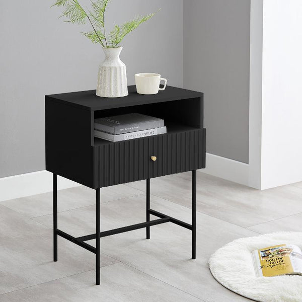 Bedside Tables Lucia Slender Fluted Bedside Table In Black Or White