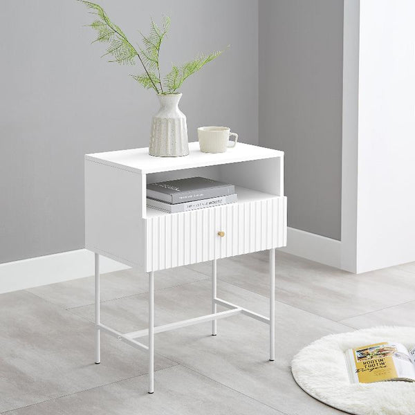 Bedside Tables Lucia Slender Fluted Bedside Table In Black Or White