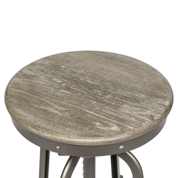 Benches Bar Stools Industrial Height Adjustable Swivel Bar Stool With Oak Wood Top Grey Finish