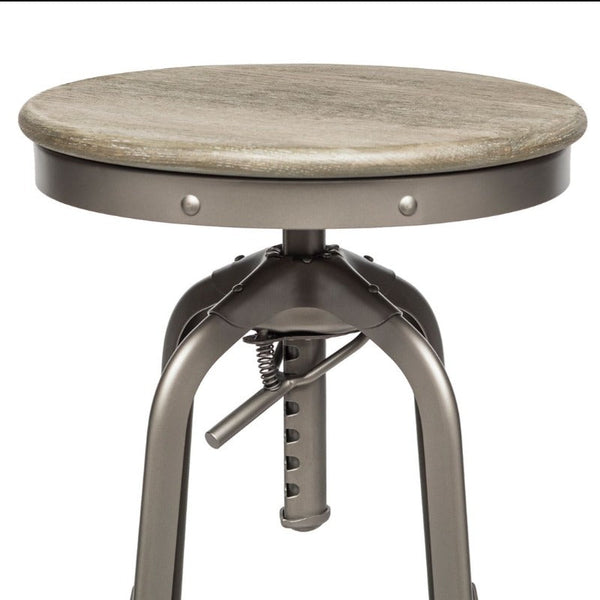 Benches Bar Stools Industrial Height Adjustable Swivel Bar Stool With Oak Wood Top Grey Finish