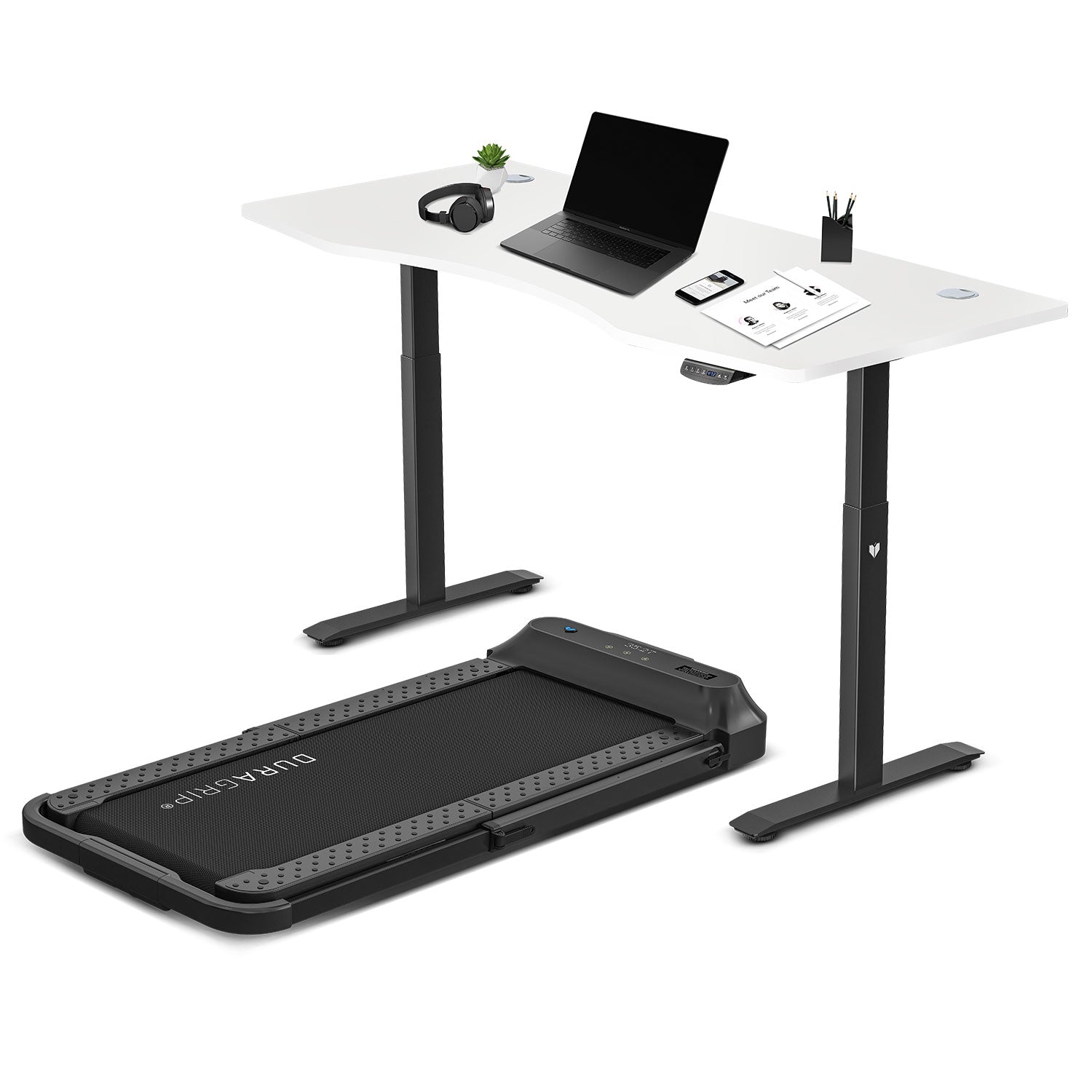 Standing Desks Lifespan Fitness V Fold Treadmill With Ergodesk Automatic Standing Desk 1500Mm In White/Black