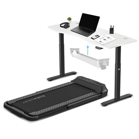 Standing Desks Lifespan Fitness V Fold Treadmill With Ergodesk Automatic Standing Desk 1500Mm In White/Black Cable Management